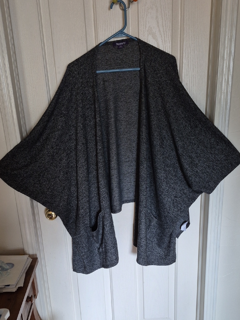 Roman's Women's Dark Gray Open-Front Draped Cardigan